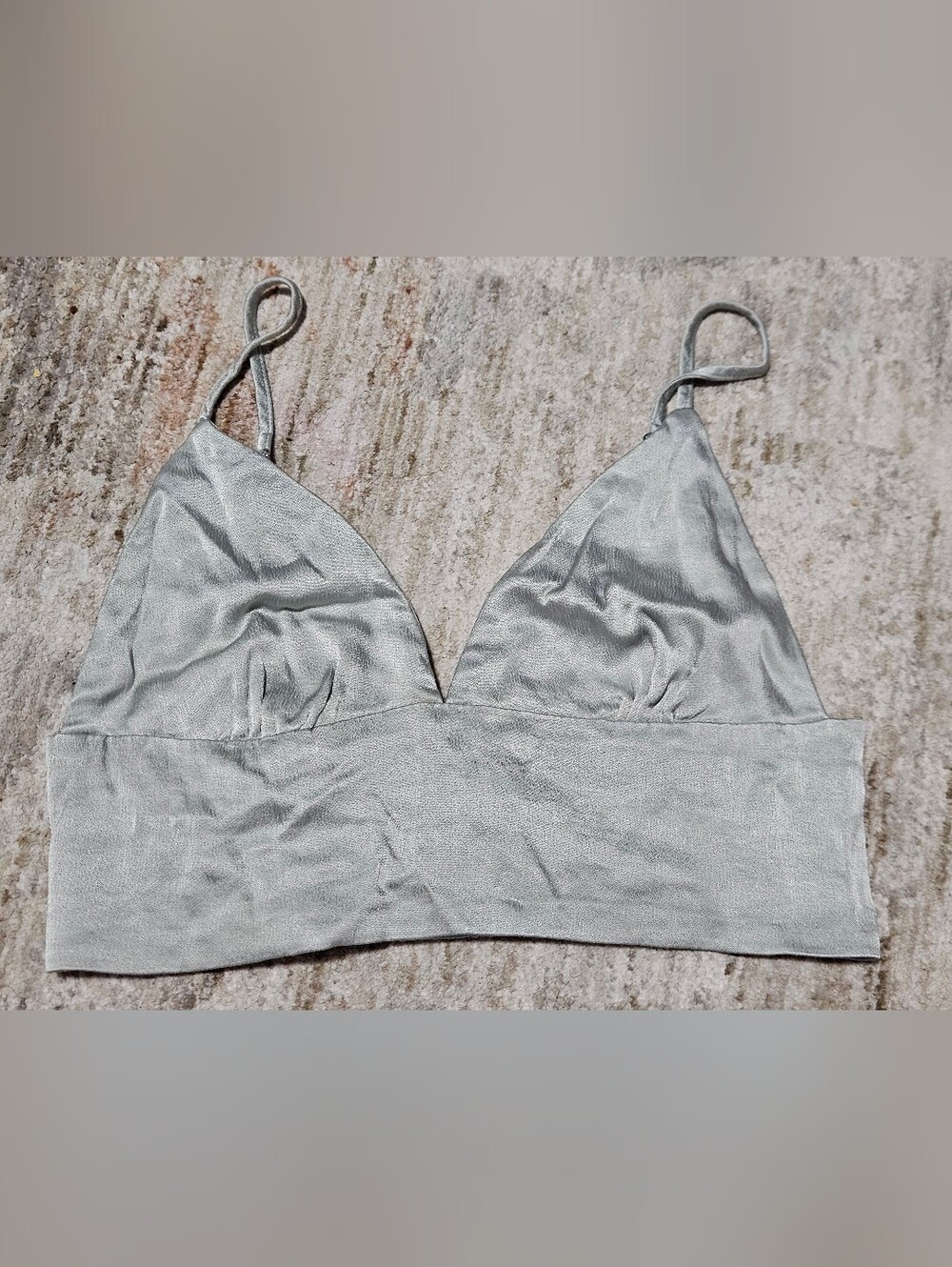 Zara Light Silver Satin Bralette with Thin Straps Size M